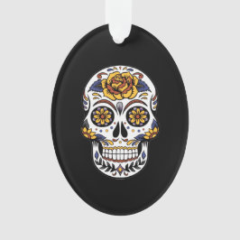 Gele roze Suikerhuid op zwart Ornament