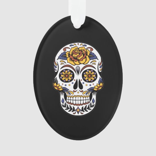 Gele roze Suikerhuid op zwart Ornament (voorkant)