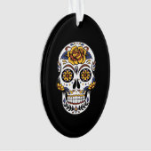 Gele roze Suikerhuid op zwart Ornament (voorkant)