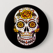 Gele roze Suikerhuid op zwart Ronde Button 4,0 Cm (Voorkant)