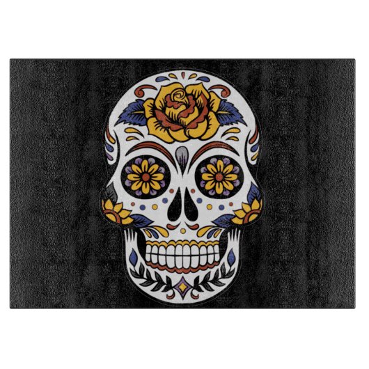 Gele roze Suikerhuid op zwart Snijplank (Voorkant)