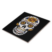 Gele roze Suikerhuid op zwart Tegeltje (Zijkant)