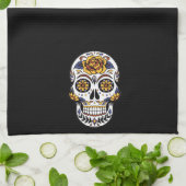 Gele roze Suikerhuid op zwart Theedoek (Gevouwen)