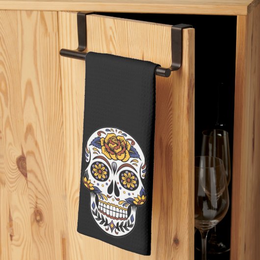 Gele roze Suikerhuid op zwart Theedoek (Derde Gevouwen)