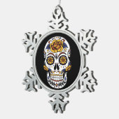 Gele roze Suikerhuid op zwart Tin Sneeuwvlok Ornament (Rechts)