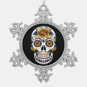 Gele roze Suikerhuid op zwart Tin Sneeuwvlok Ornament (Voorkant)