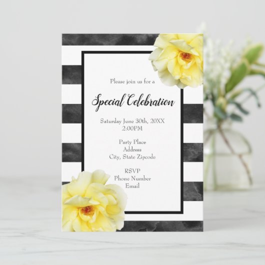 Gele roze, zwarte en witte Waterverf Stripes Kaart (Staand voorkant)