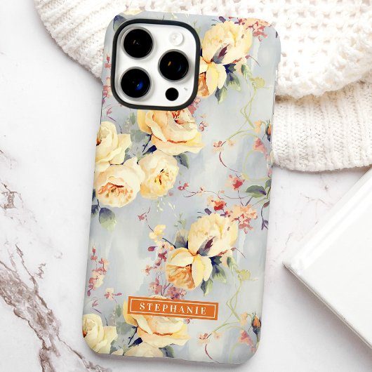 Gele Rozen Aangepaste Naam Bloemstuk Case-Mate iPhone Case