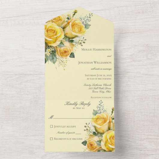 Gele Rozen Alles in Een Bruiloft Uitnodigen All In One Uitnodiging (Binnen)