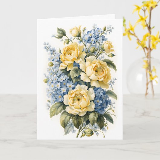 Gele Rozen Blauw Vergeet-Me-Nots Verjaardag Kaart (Gele Bloem)