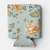 Gele Rozen Blauwe Achtergrond Wallpaper Blikjeskoeler (Achterkant)