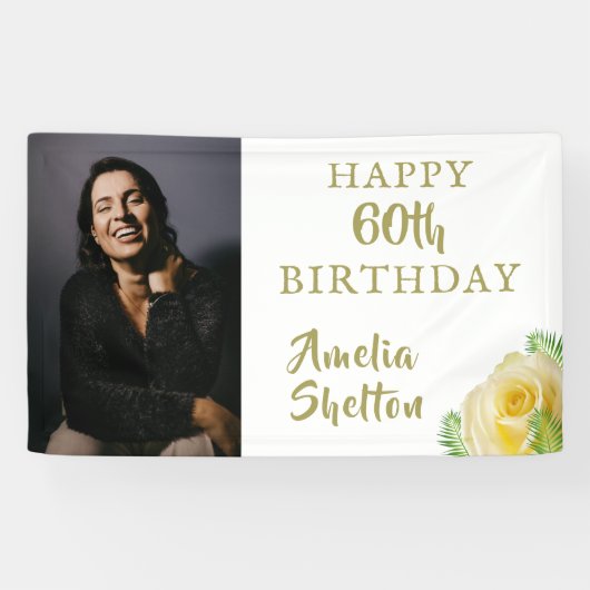Gele Rozen Bloemen 60e Verjaardag Party Foto Spandoek (Horizontaal)
