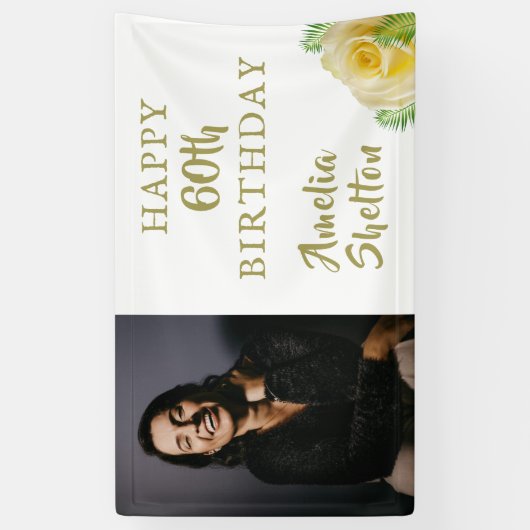 Gele Rozen Bloemen 60e Verjaardag Party Foto Spandoek (Verticaal)