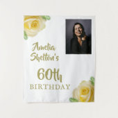 Gele Rozen Bloemen 60e Verjaardag Party Foto Wandkleed (Voorkant)