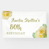 Gele Rozen Bloemen 80ste Verjaardagsfeestje Achter Spandoek (Horizontaal)