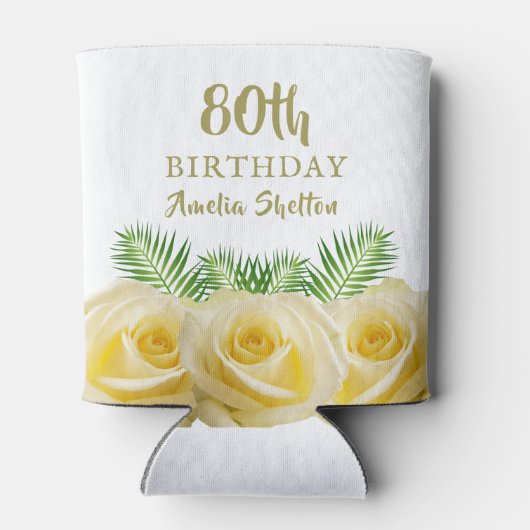 Gele Rozen Bloemen 80ste Verjaardagsfeestje Blikjeskoeler (Achterkant)