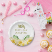 Gele Rozen Bloemen 80ste Verjaardagsfeestje Papieren Bordje (Feest)