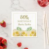 Gele Rozen Bloemen 80ste Verjaardagsfeestje Servet (Insitu)