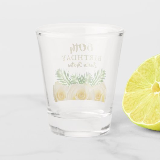 Gele Rozen Bloemen 80ste Verjaardagsfeestje Shot Glas (Achterkant)