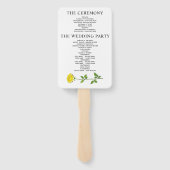 Gele rozen bloemen bloemenlente bruiloft programma handwaaier (Achterkant)