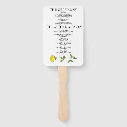 Gele rozen bloemen bloemenlente bruiloft programma handwaaier (Achterkant)