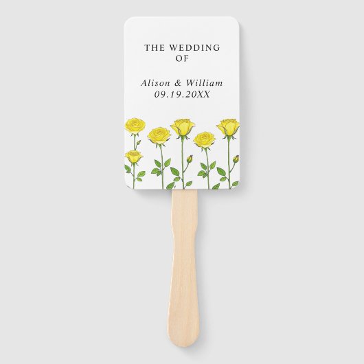 Gele rozen bloemen bloemenlente bruiloft programma handwaaier (Voorkant)