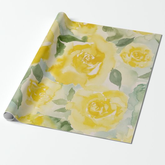 Gele Rozen Bloemen Inpakpapier (Uitgerold)