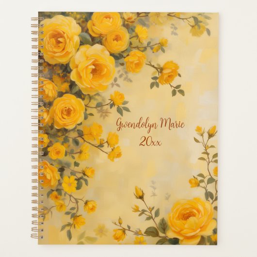 Gele Rozen Bloemenspiraalgebonden Planner Lente (Voorkant)