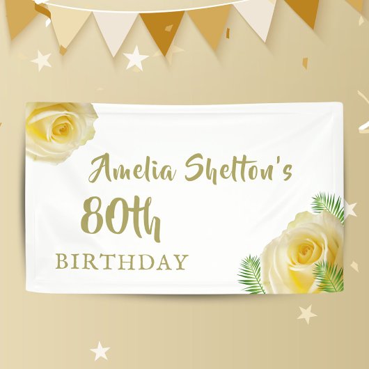 Gele Rozen Bloemig 80ste Verjaardagsfeest Achtergr Spandoek