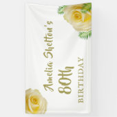 Gele Rozen Bloemig 80ste Verjaardagsfeest Achtergr Spandoek (Verticaal)
