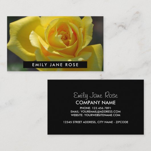 Gele rozen, bloemkool visitekaartje (Voorkant / Achterkant)