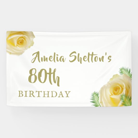 Gele Rozen Bloemstuk 80e Verjaardagsfeest Achtergr Spandoek (Horizontaal)