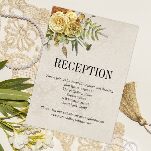 Gele Rozen Boho Chic Bruiloft Receptie Informatiekaartje