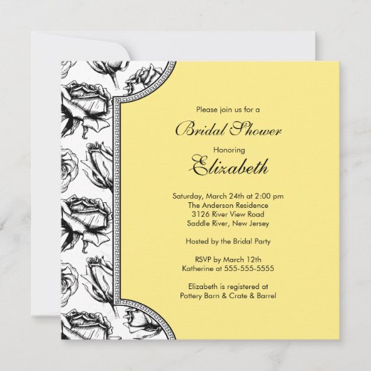 Gele  Rozen Bridal Shower Invitation Kaart (Voorkant)