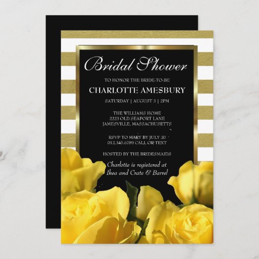 Gele rozen Bridal Shower-uitnodigingen Kaart (Voorkant / Achterkant)