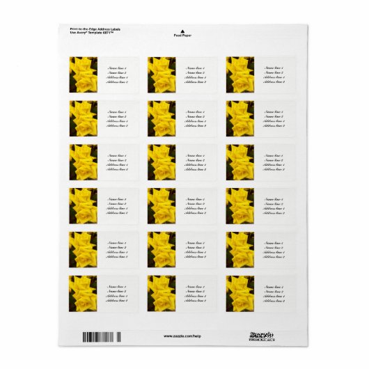 Gele rozen bruiloft adresetiketten etiket (Full Sheet)