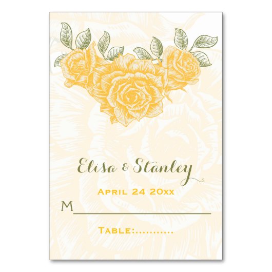 gele rozen bruiloft gevouwen escortkaart kaart (Voorkant)