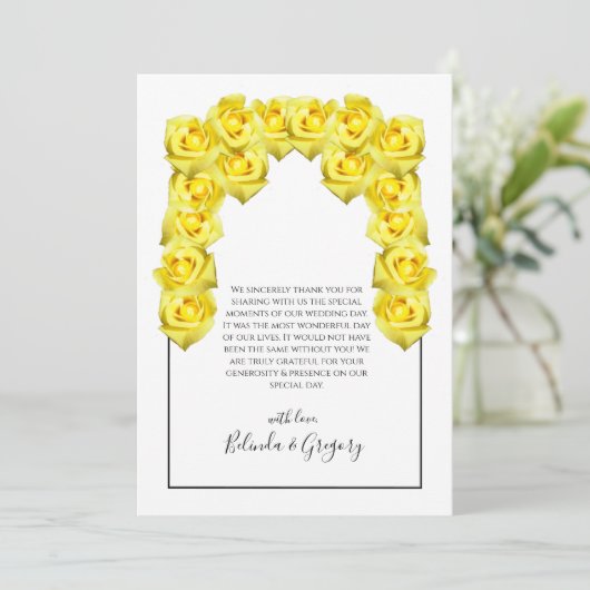 Gele rozen bruiloft Hartelijk dank Bedankkaart (Staand voorkant)