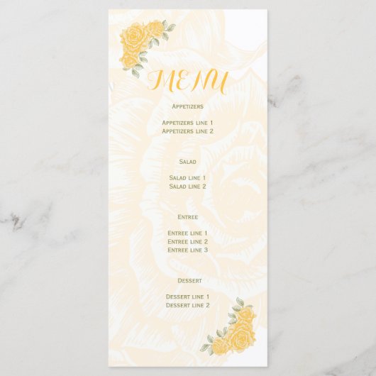  gele rozen bruiloft Menu kaart (Achterkant)