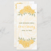  gele rozen bruiloft Menu kaart (Voorkant / Achterkant)
