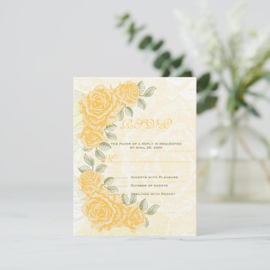  gele rozen bruiloft RSVP antwoordkaart (Staand voorkant)