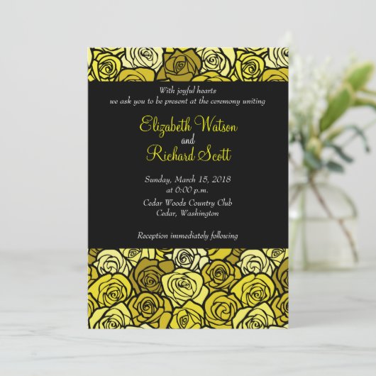 Gele rozen bruiloft uitnodiging (Staand voorkant)