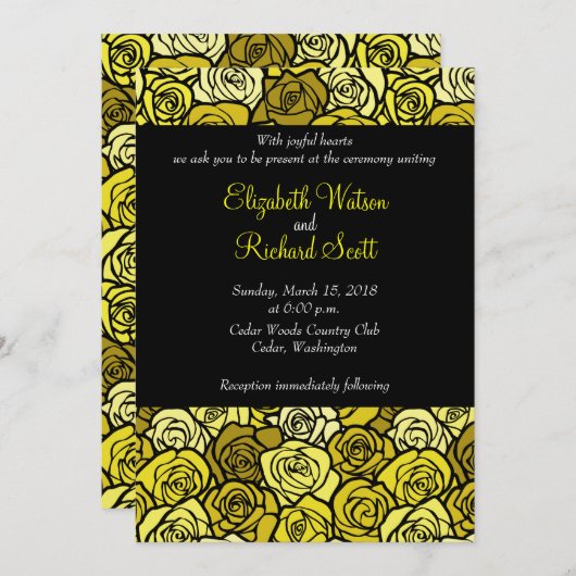 Gele rozen bruiloft uitnodiging (Voorkant / Achterkant)
