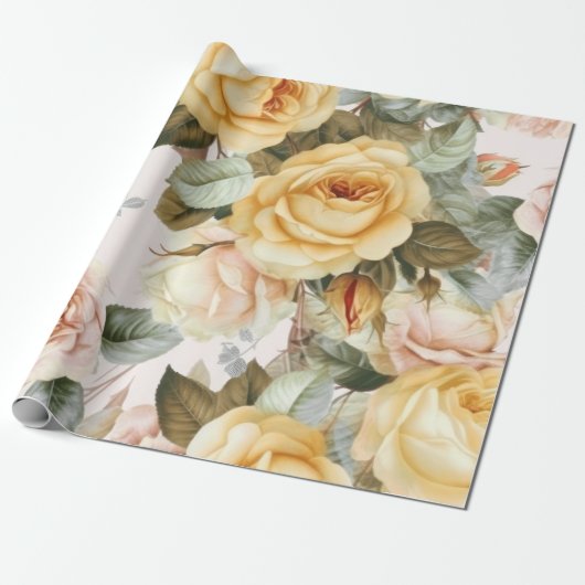 gele rozen cadeaupapier (Uitgerold)