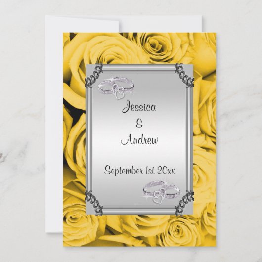 Gele rozen & diamanten trouwringen kaart (Voorkant)