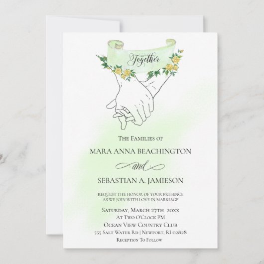 *~* Gele rozen die de Handen Modern Romantisch hou Kaart (Voorkant)