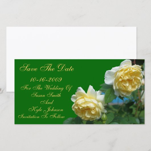 Gele rozen die het langzamere huwelijk sparen de D Save The Date (Voorkant / Achterkant)