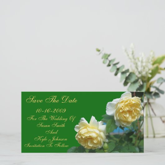 Gele rozen die het langzamere huwelijk sparen de D Save The Date (Staand voorkant)