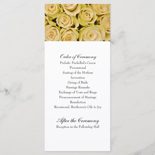 Gele Rozen Elegant Bloemen Trouwprogramma Programmakaart (Achterkant)