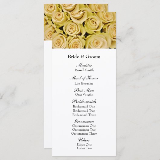 Gele Rozen Elegant Bloemen Trouwprogramma Programmakaart (Voorkant / Achterkant)